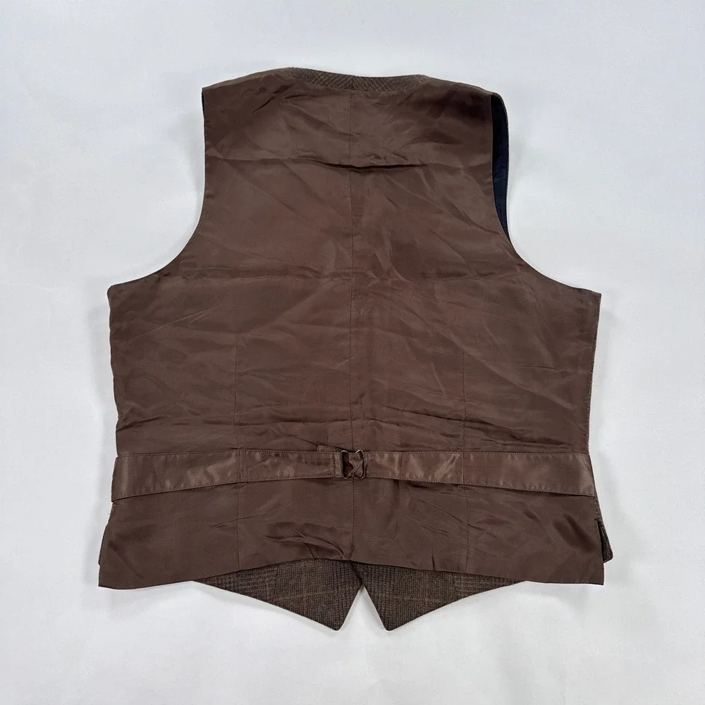J Crew Mens M Ludlow Wool Vest Italian Cloth Brown Plaid Suit Waistcoat C9284